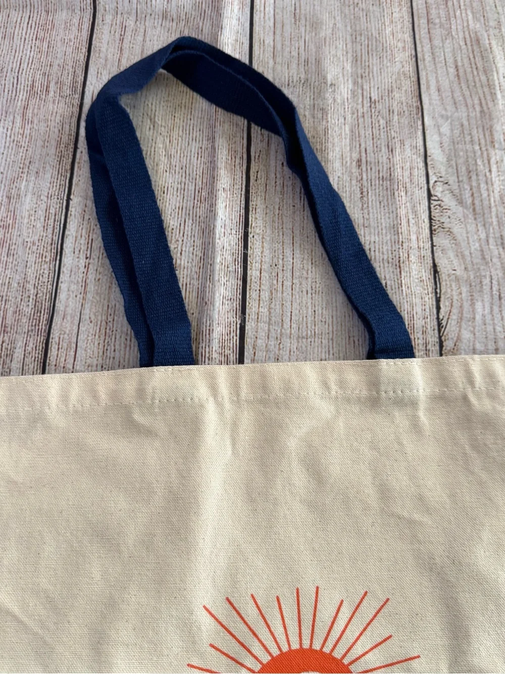 Faherty canvas reusable tote beige navy logo graphic 15.5 in x 14.5 in